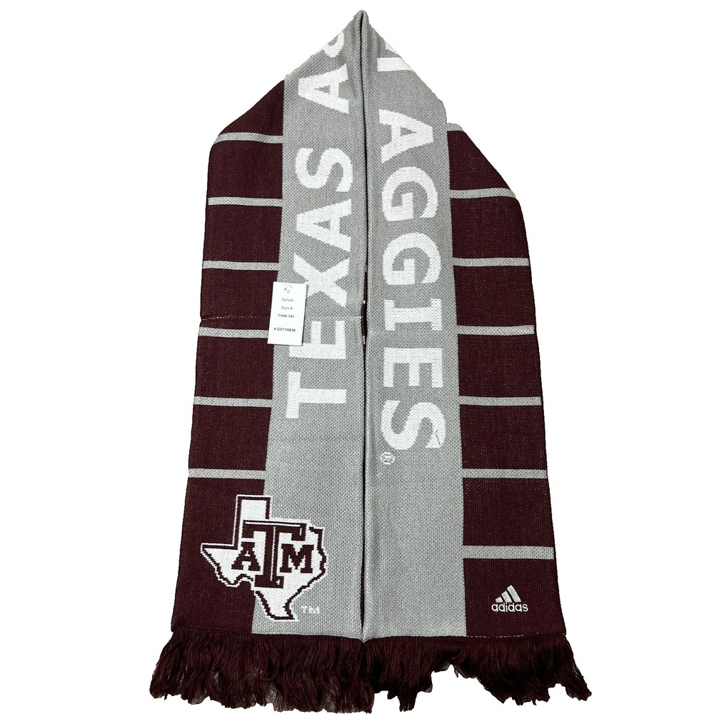 Adidas Unisex One Size Gray Maroon Red Texas A&M Aggies Football Scarf NWT